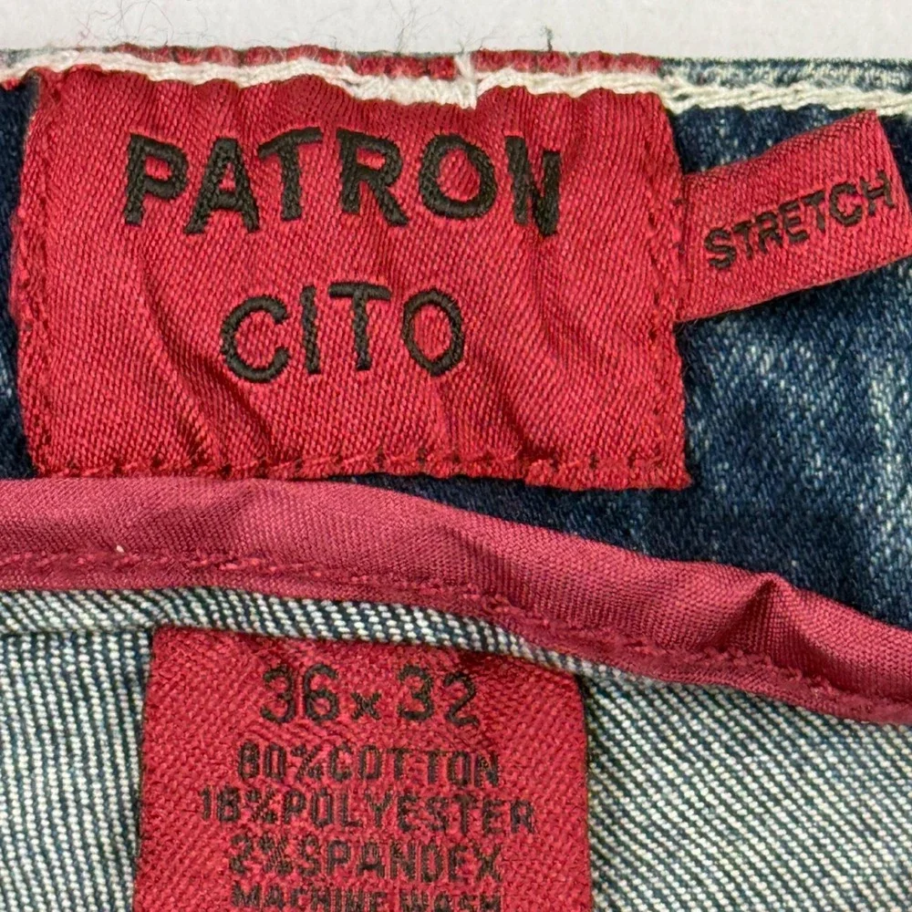 Patron Cito Men's Stretch Straight Leg Embroidered Blue Denim Jeans Sz 36x32 NWT
